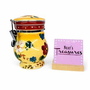 Oneida SUNSET BOUQUET Stoneware Bright Colorful Floral Dots Lid 7" Canister Jar
